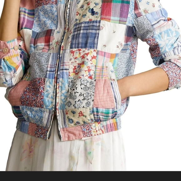 Polo Ralph Lauren RARE Multicolor Patchwork Cotton linen Bomber Jacket - Picture 7 of 8